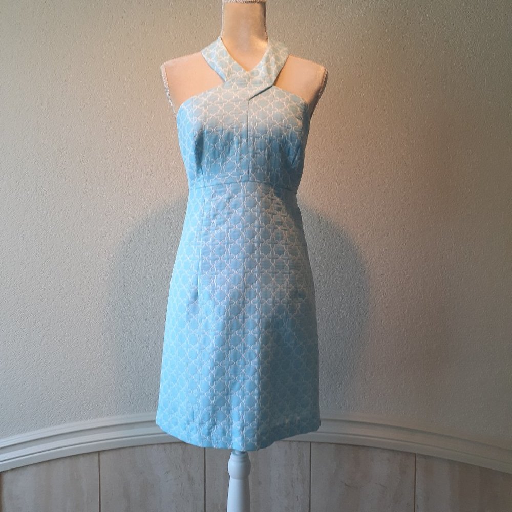 MICHAEL Michael Kors Light Blue and White Backless Halter Dress
